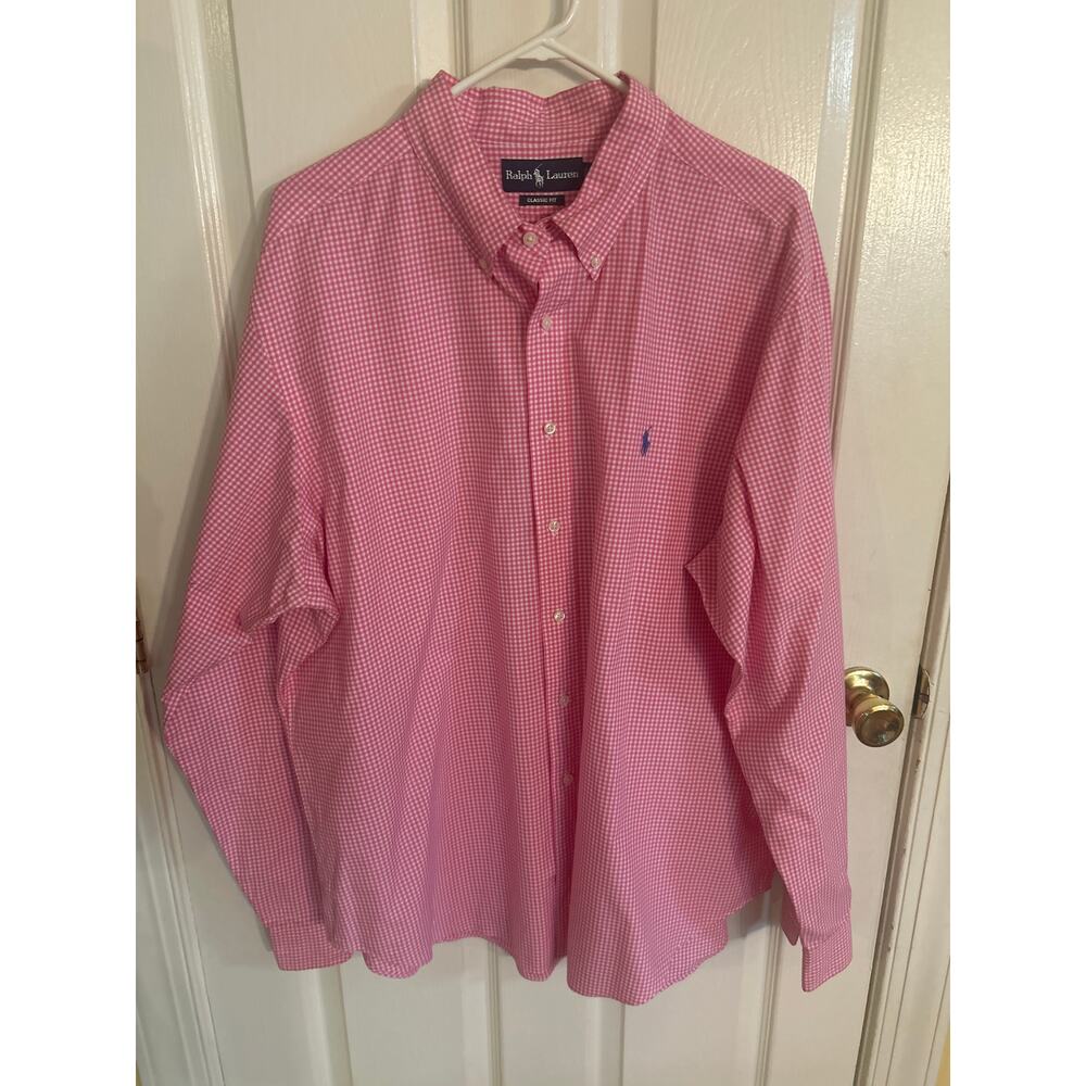 Ralph Lauren Pink Gingham Checked LS‎ Button Down Oxford Size XXL